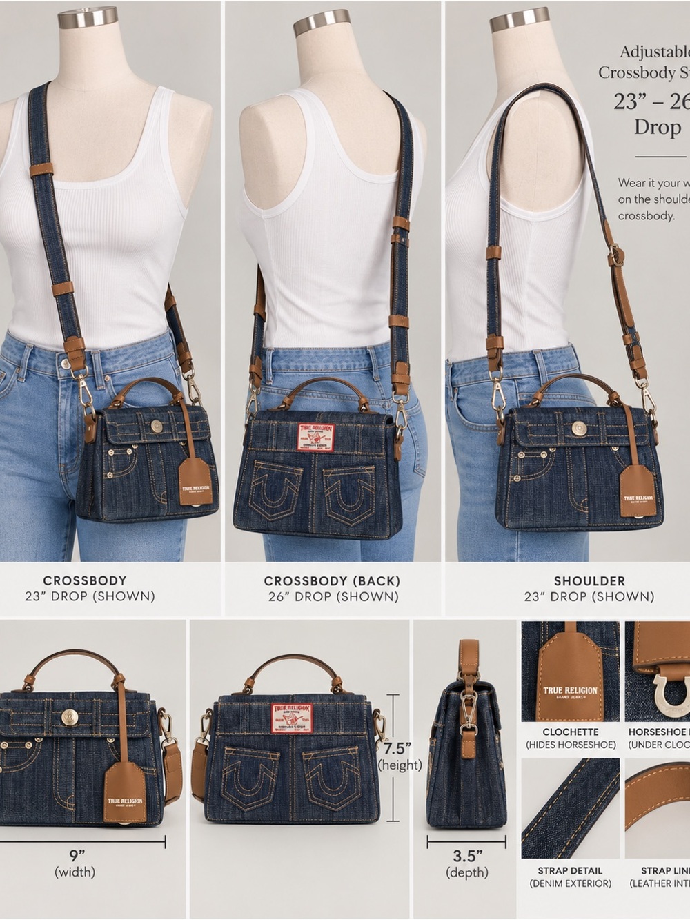 True Religion Dark Denim Mini Satchel Crossbody Bag Horseshoe Y2K